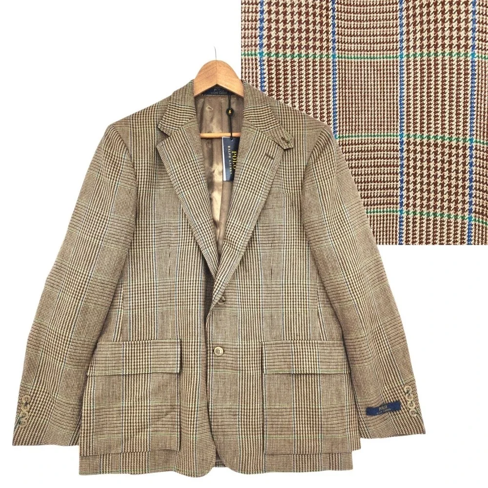 Polo Ralph Lauren Glen Plaid Blazer 40R Men Linen Brown Academia Italy NEW $1198